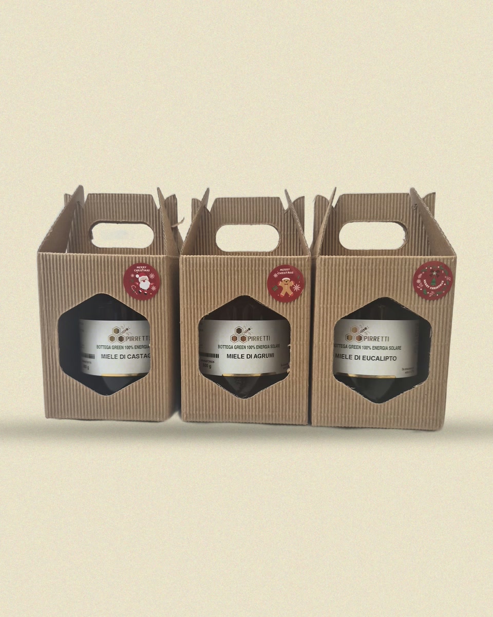 Coffret : trois miels dans des boîtes en carton
